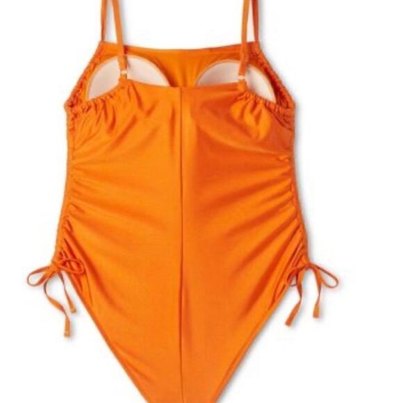 Metallic SideRuched HighLeg Cheeky OnePiece Swimsuit FeNoelxTarget Orange NWT 1X - Picture 14 of 16